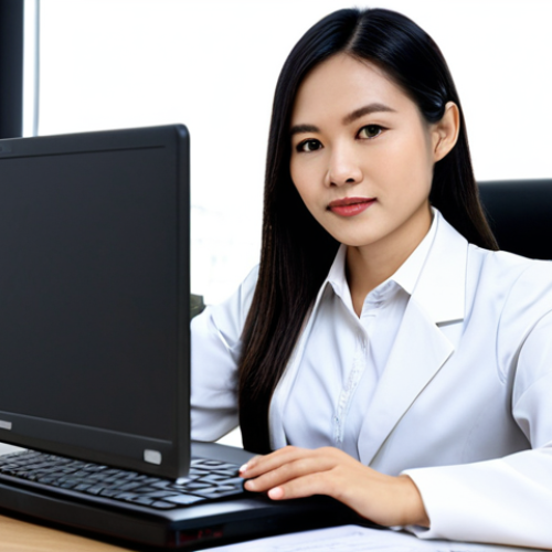 Home 6 A professional Vietnamese nutritionist, female, fully clothed in modest business attire, deeply focused at a modern, organized desk. She is surrounded by open nutrition textbooks and scientific journals, with a laptop displaying professional health data. The background is a well-lit, contemporary office space with soft lighting. Perfect anatomy, correct proportions, natural pose, well-formed hands, proper finger count, natural body proportions. High-resolution, professional photography, safe for work, appropriate content, fully clothed, professional dress.